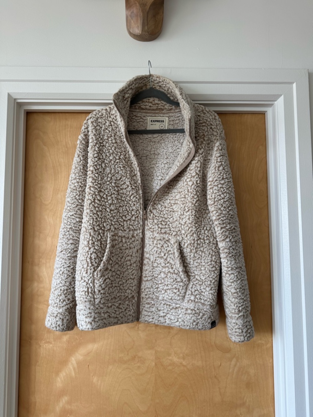 Express Soft Cream Sherpa Zip-Up Jacket